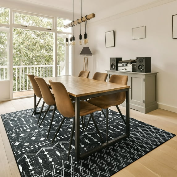 Homore Vintage Farmhouse Geometric Moroccan Trellis Area Rug,4' x 6',Black