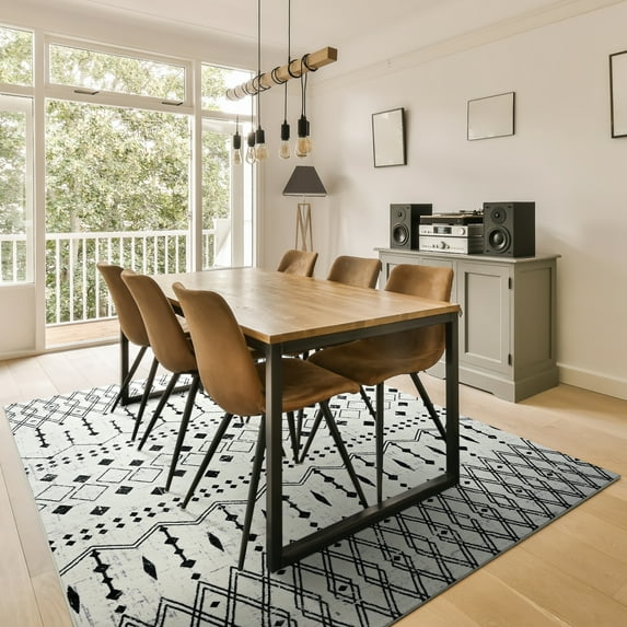 Homore Vintage Farmhouse Geometric Moroccan Trellis Area Rug,5' x 8',Cream