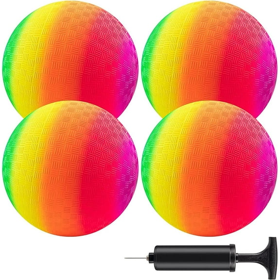 Homotte 8.5 Inch Playground Balls Kickballs, Rainbow Playground Ball Set for Kids and Adults, Dodgeball Kick Balls Handball for Indoor & Outdoor Schoolyard Games with Hand Pump(4 Pack)