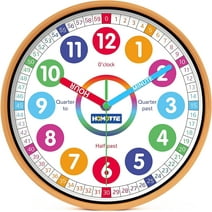 Homotte Kids Wall Clock for Bedroom, 10 Inch Round Multi-Colored Learning Clock, Children's Silent Analog Non-Ticking Educational Wall Clock for Boys and Girls Classroom Home Decor