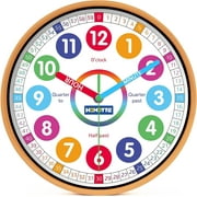 Homotte Kids Wall Clock for Bedroom, 10 inch Round Multi-Colored Learning Clock, Children's Silent Analog Non-Ticking Educational Wall Clock for Boys and Girls Classroom Home Decor