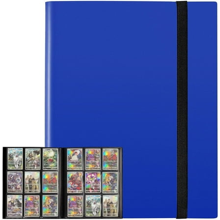 Homotte Trading Cards Binder,9 Pockets Trading Card Binder Sleeves , 360 Side Trading Card Holder Carrying Card Case Fit for Baseball Cards, Trading Cards, Football Cards(Blue)