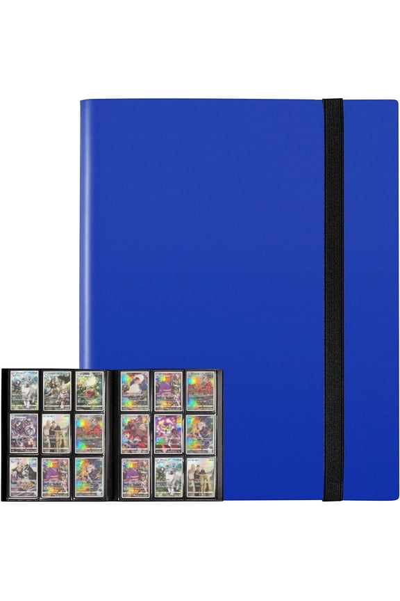 Trading Cards Binder,9 Pockets Trading Card Binder Sleeves , 360 Side Trading Card Holder Carrying Card Case Fit for Baseball Cards, Trading Cards, Football Cards(Blue)