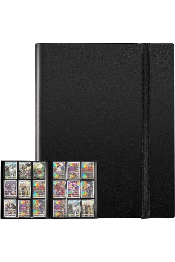 Trading Cards Binder,9 Pockets Trading Card Binder Sleeves , 360 Side Trading Card Holder Carrying Card Case Fit for Baseball Cards, Trading Cards, Football Cards(Black)