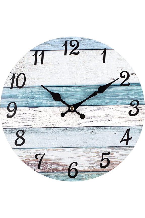 Wall Clock, 10 Inch Battery Operated Clocks Living Room Decor, Silent Non-Ticking Bathroom Wall Clock, Round Country Retro Rustic Style Wall Clock for Home Bedroom Office