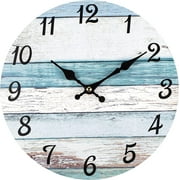 Homotte Wall Clock, 10 inch Battery Operated Clocks Living Room Decor, Silent Non-Ticking Bathroom Wall Clock, Wall Clock for Home Bedroom Office, Gray/Gradient Blue/Wood Color, Analog