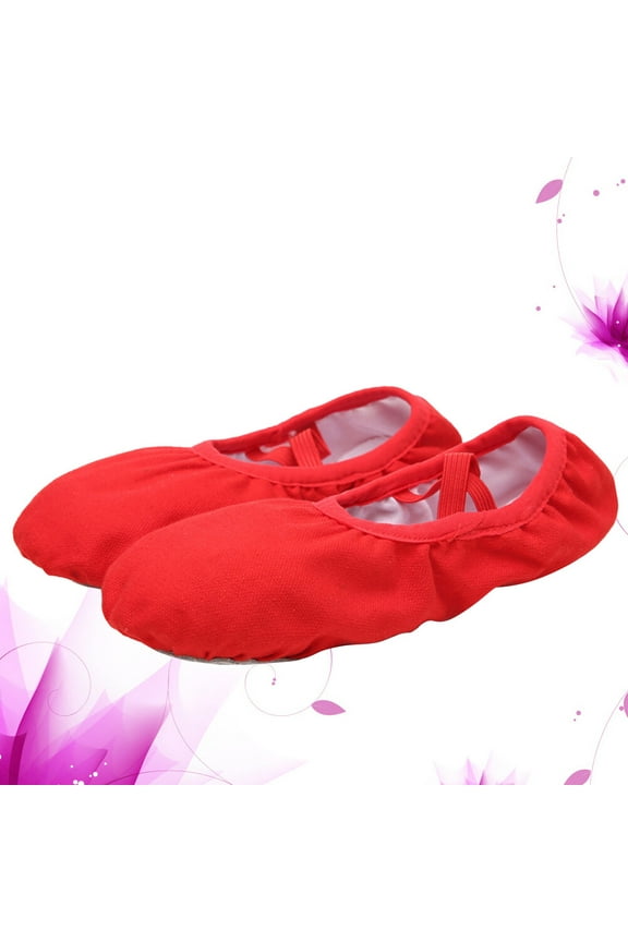 1 Pair Women's Split Sole Ballet Shoes Red Breathable Stretch Belt Comfortable for Yoga Dance Practice