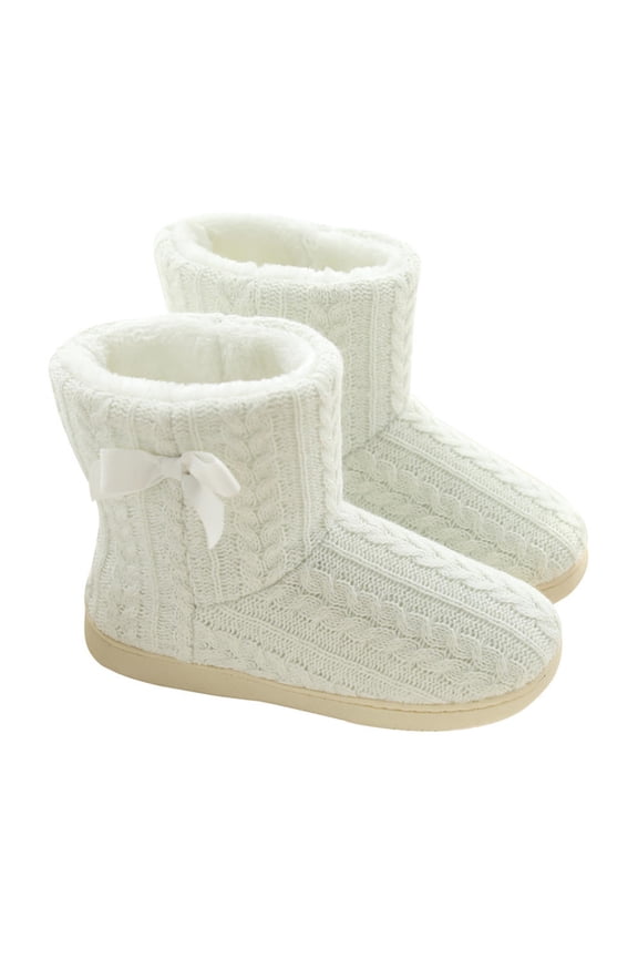 1 Pair Winter Warm Boots White Knitted Simple Warm Indoor Shoes for Women