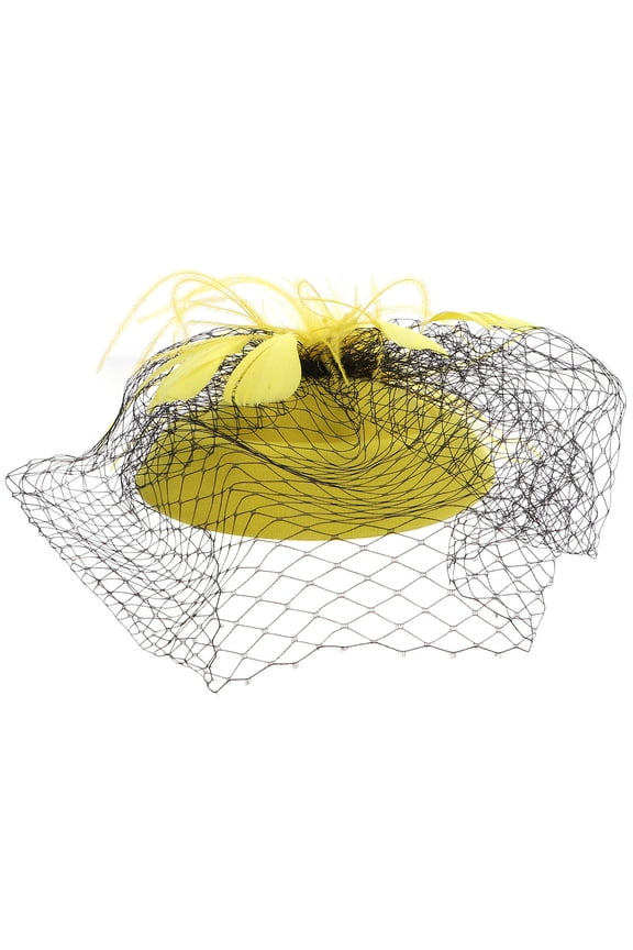 Elegant Yellow Tea Party Hat for Women with Plastic Veil Design, Stylish Headwear for Special Occasions