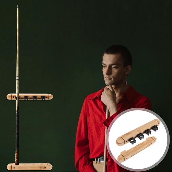 Homoyoyo Khaki Wood Billiard Cue Rack Wall Mount Holder, Roman Style, Luxury Design for Game Rooms and Home Decoration