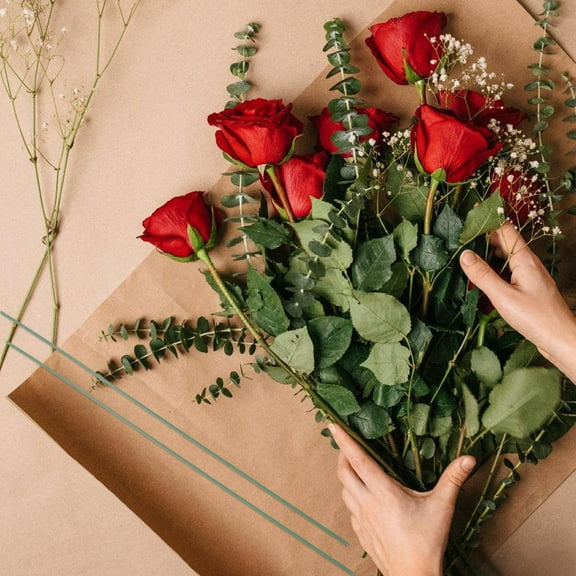 Homoyoyo Flexible Green Floral Stems for Artificial Flowers and Crafts, 100 Pieces for Flower Arrangements and Decorations