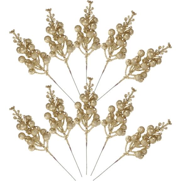 Homoyoyo 10 Pcs Golden Artificial Berry Stems for Christmas Holiday Floral Arrangements and Home Decoration
