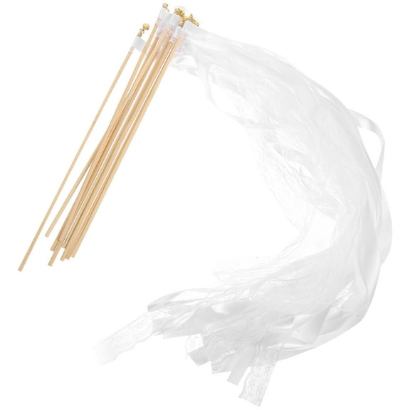 Homoyoyo 10Pcs White Ribbon Wedding Wands for Party Favors and Cheer Events