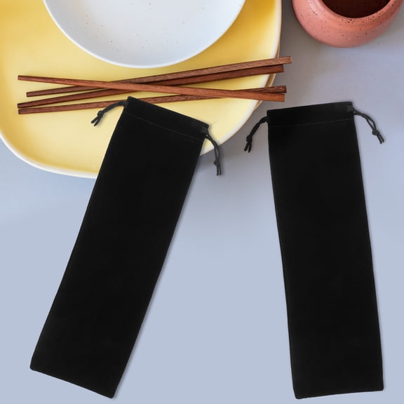 Homoyoyo 12Pcs Black Velvet Storage Bags with Drawstring for Cutlery and Tableware Packing