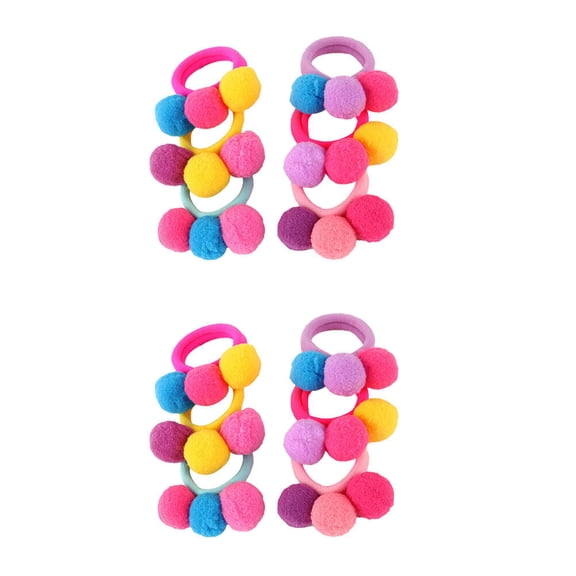 Homoyoyo 12Pcs Pompom Hair Accessories Easy to Clip Multi Fabric Hair Rings for Girls Parties