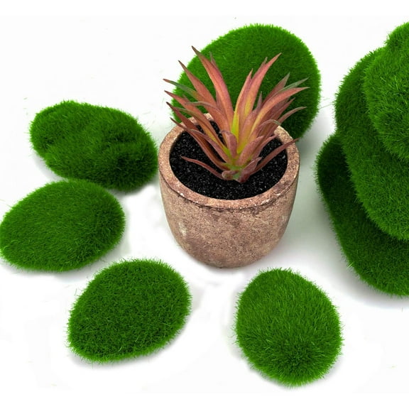 Homoyoyo 13Pcs Artificial Green Moss Stones for Landscape Decor, Miniature Garden Accessories