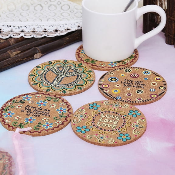 Homoyoyo 16Pcs Natural Cork Coasters Brown Heat Resistant Tabletop Protection Drink Pads