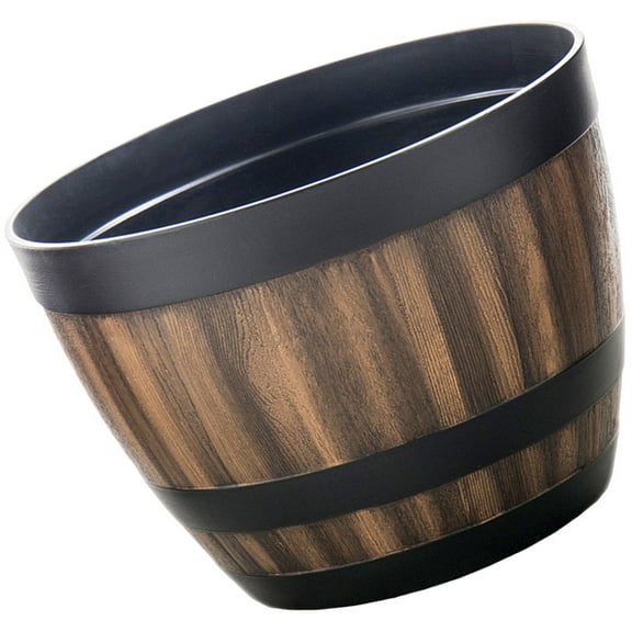 Homoyoyo Flower Plant Pot Imitation Wooden Barrel Walnut Finish 1Pack