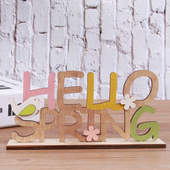 Homoyoyo Hello Spring Wooden Block Sign with Colorful English Letters, Decorative Craft , 1 Piece, 1.2x7.3x3.5 inches