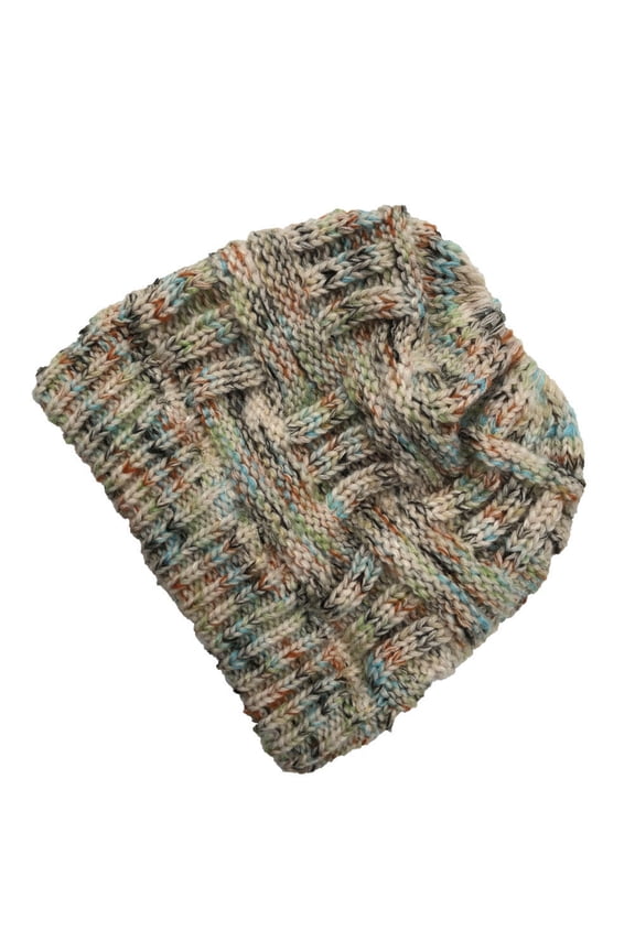 1Pc Outdoor Woolen Warm Hat Beige Knitting Cap with Ponytail Style