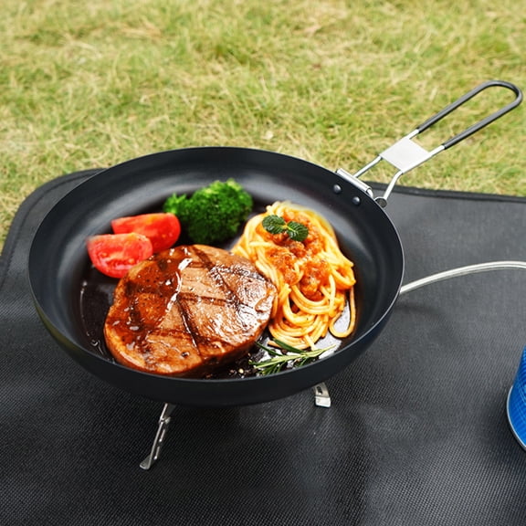 Homoyoyo Black Cast Iron Grill Pan with Foldable Handle, Non-Stick Skillet for BBQ, Steak, Eggs, and Versatile Kitchen Cooking