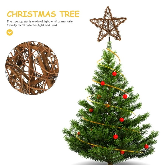 Homoyoyo Christmas Tree Topper Five-Pointed Star Brown Rattan and Decoration for Festive Home Decor 1 Piece
