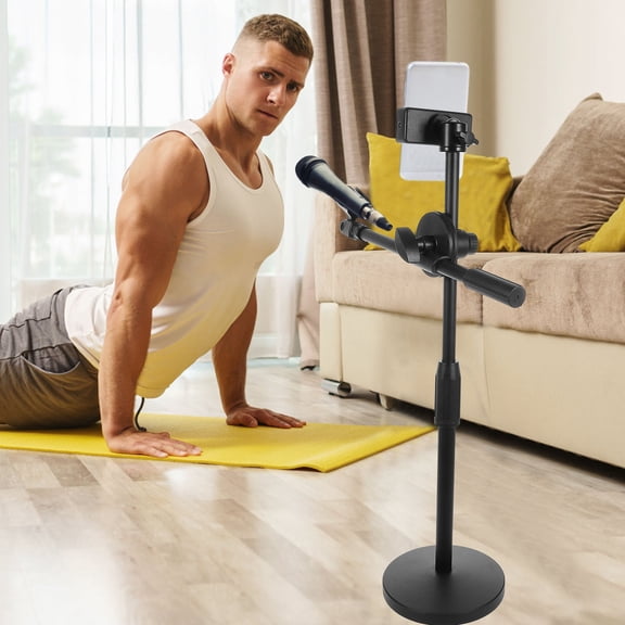 Homoyoyo Black Desktop Microphone Stand with 360 Degree Rotating Adjustable Phone Holder for Streaming Podcasting