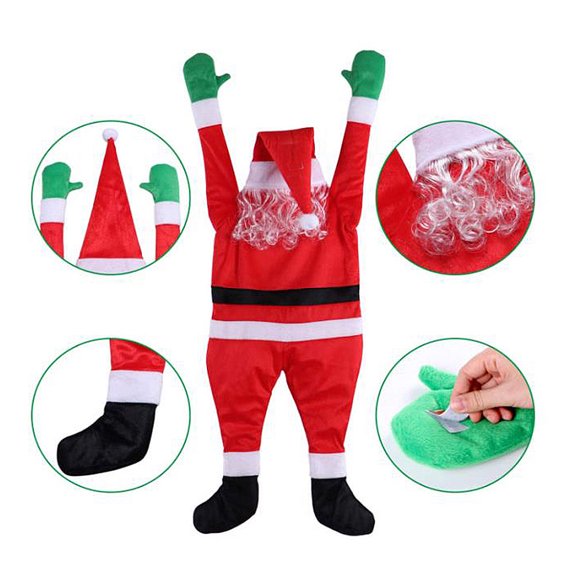 Homoyoyo Red Flannelette Santa Suit Hanging Decoration for Car Wall Christmas Ornament 108x50in Festive Holiday Decor