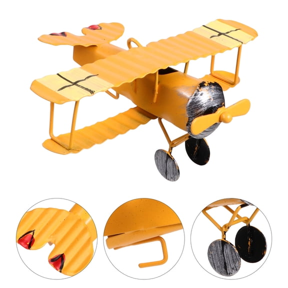 Homoyoyo Vintage Yellow Iron Model Airplane Desktop Toy Collectible Gift for Friends and Home Decor