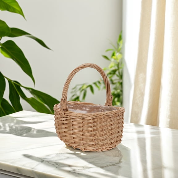 Homoyoyo Yellow Wicker Storage Basket Hand-Woven Decorative Organizer for Home, Creative Flower Holder and Multi-Purpose Use