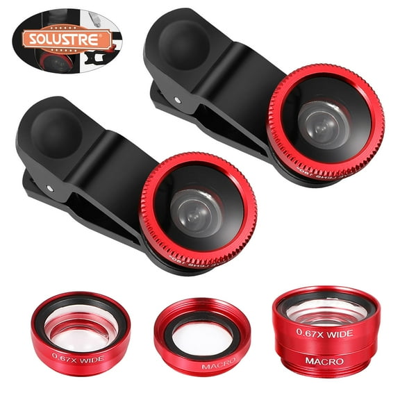 Homoyoyo 3-in-1 Phone Camera Lens Kit with Wide Angle, Fisheye, Macro Lenses, Assorted Colors, 2 Sets for Mobile Photography