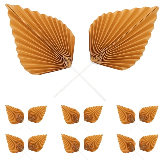 Homoyoyo 20Pcs Gold Palm Leaf Cake Toppers Folding Fans Elegant Party Decorations for Wedding and Birthday