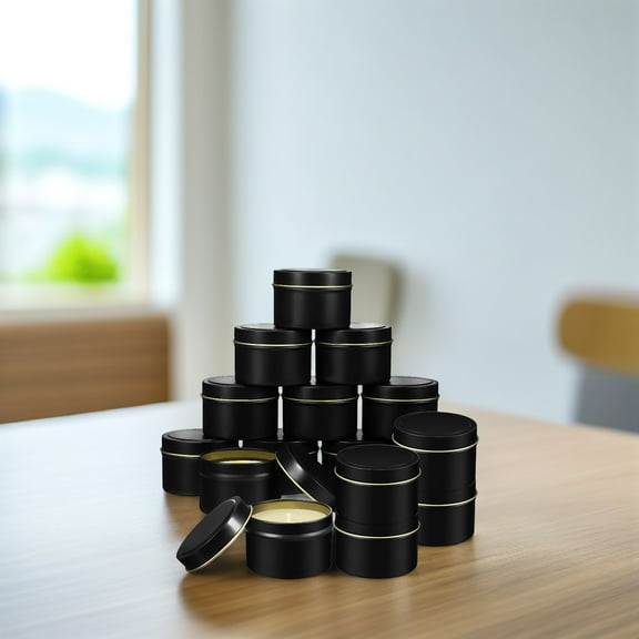 Homoyoyo Round Black Tinplate Boxes 24 Pcs by for Crafting and Storing Candles