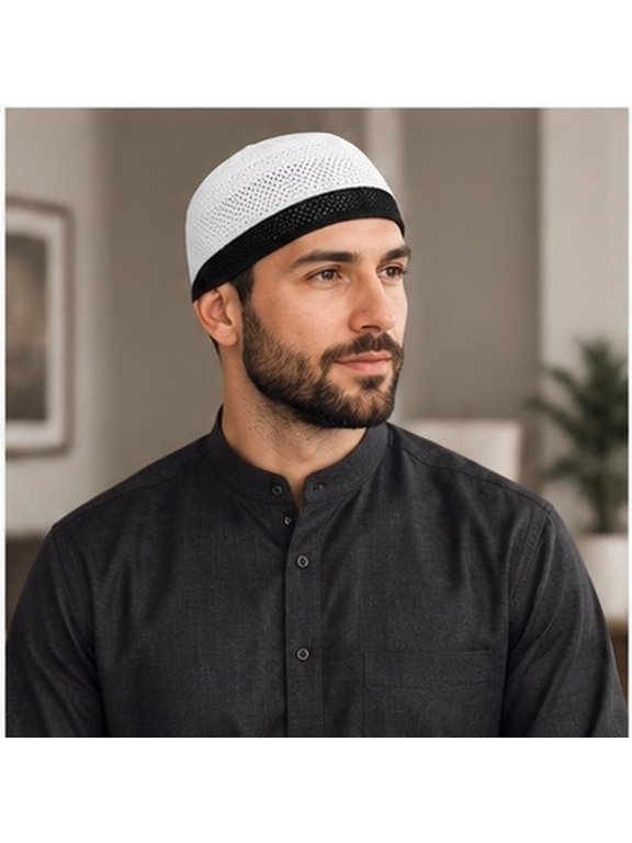 2Pcs Mens African Kufi Prayer Cap Durable Cotton Knit Hat for Elegant Look