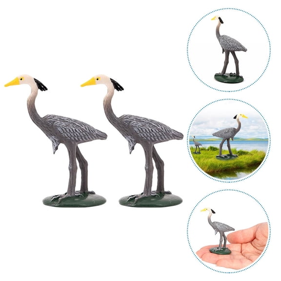 Homoyoyo 2Pcs Small Grey Crane Figurine Realistic Decorative Landscape Bird Ornaments for Yard and Balcony