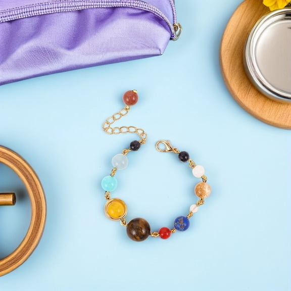 Homoyoyo 2-Pack Solar System Planet Bracelets with Natural Stone Beads, Adjustable Unisex Size for Men and Women