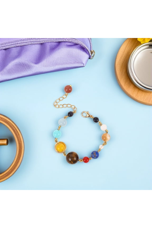 2Pcs Planet Bracelet Solar System Theme with Natural Stone Beads Adjustable for All