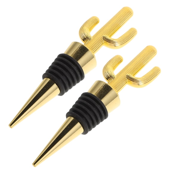 Homoyoyo Creative Cactus Wine Stoppers Set of 2 Golden Alloy Wine Bottle Plugs Decorative and Reusable