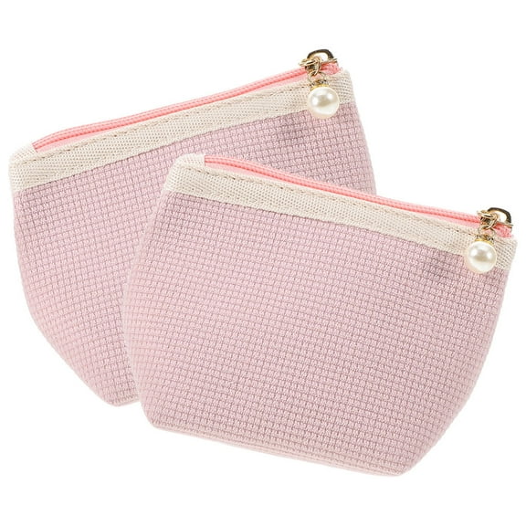 Homoyoyo 2Pcs Pink Small Cosmetic Travel Bag Compact Portable Lipstick Organizer Water Resistant