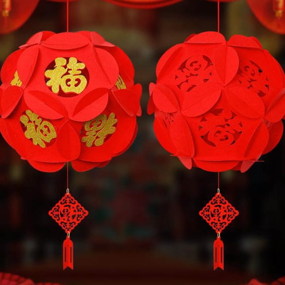Homoyoyo 2Pcs Sturdy Fabric Red Lanterns Hanging Lanterns for Spring Festival Home and Mall Decor