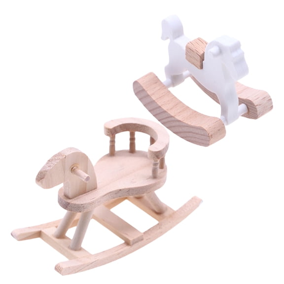 Homoyoyo 2Pcs Solid Wood Tabletop Rocking Horse Figurine Assorted Colors for Dollhouse Decor