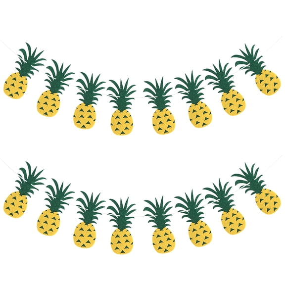 Homoyoyo Pineapple Felt Bunting Banner, 2 Pieces Tropical Hawaiian Luau Party Decorations in Assorted Colors for Birthdays and Events