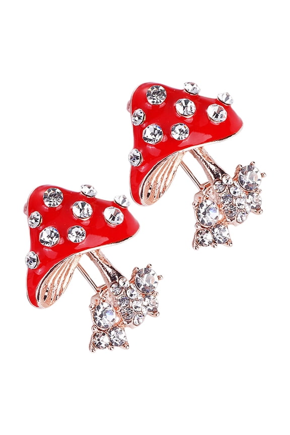 2pcs Cute Mushroom Pins with Rhinestone Red Brooch Set for Bags, Jackets, Jewelry Accessories