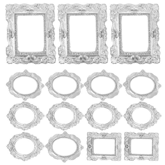 Homoyoyo 30PCS Dollhouse Baroque Wall Decor Silver Resin Photo Mini Frames For Home Decor