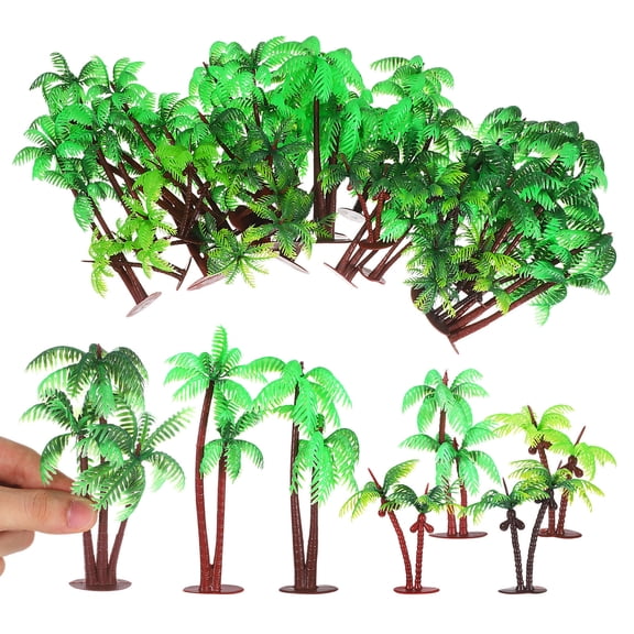 Homoyoyo 31-Piece Plastic Coconut Tree Models for Diorama, Green Landscape Accessories for Miniature Decoration