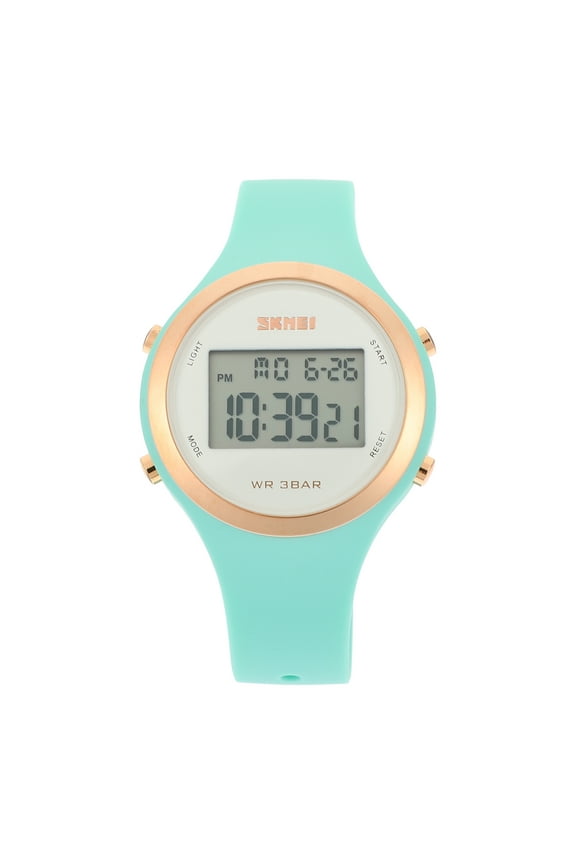 Men's Digital Wristwatch Water Resistant Multifunctional Green Silicone Band Alloy Case Sport Watch