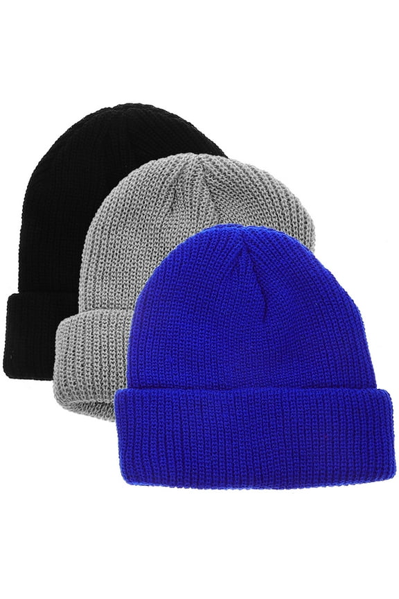 Unisex Winter Knit Hat 3-Pack Soft Comfortable Beanie Caps for Sports Assorted Colors