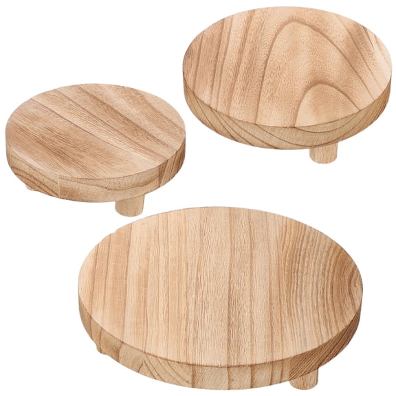 Homoyoyo Set of 3 Round Wood Plant Stands Elevated Flower Pot Holders Decorative Beige