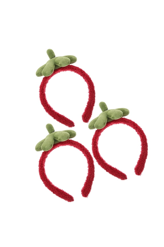 Fuzzy Fruit Headband 3-Pack with Adorable Strawberry Design for Skincare, Makeup, and Spa Use