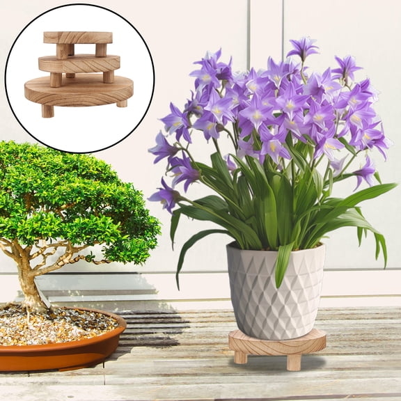 Homoyoyo 3-Pack Beige Wood Round Plant Pot Risers for Elevated Plant Stands and Furniture